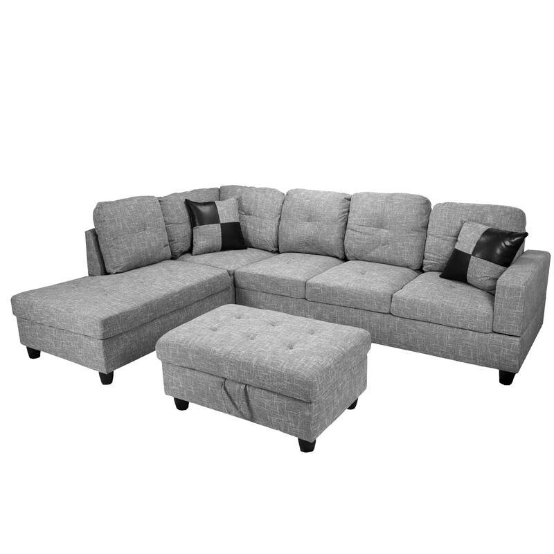 Nathan 104"Wide 3-Pieces Sectional Sofa Set,Grey(118)