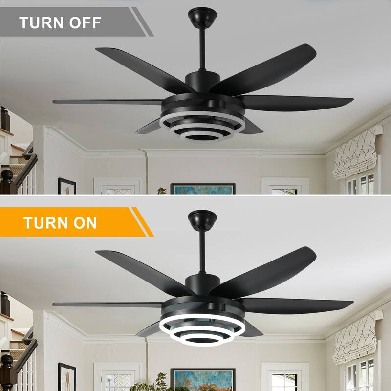 Bella Depot 56" Modern Ceiling Fan with Dimmable LED Light and Remote 6-speed Black Reversible Fan