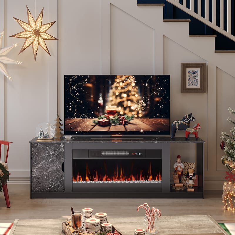 Bestier 70" TV Stand with 36" Electric Fireplace, Modern Led Electirc Fireplace TV Stand fits TV up to 80" with Storage Cabinet