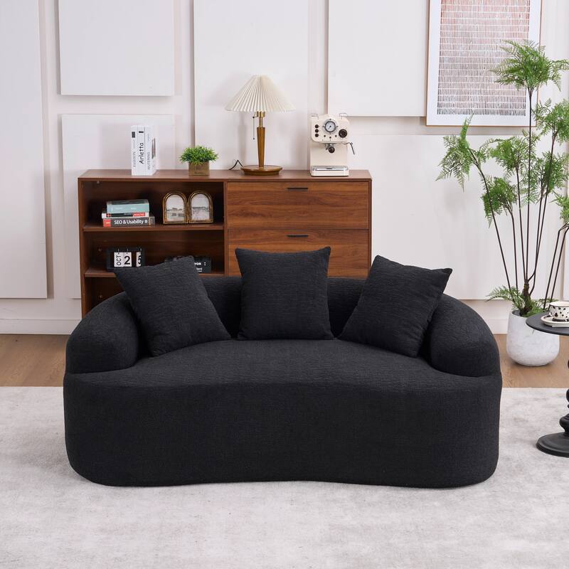 Black Loveseat Sofa Couch Sleeper Sofa Couch with 3 Pillows, Luxurious Upholstered 2-Seater Sofa Couch - Black