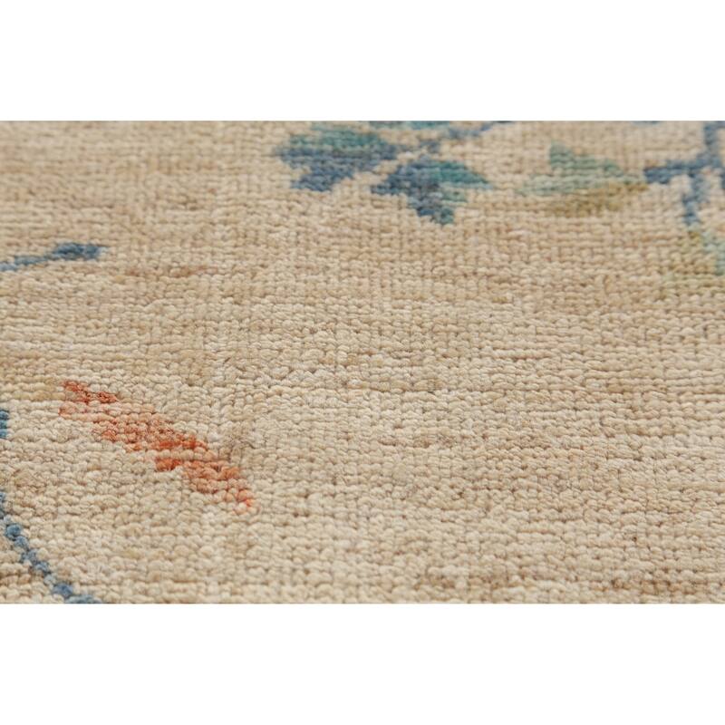 Hand Knotted Oriental 100% Wool Carpet Traditional Floral Beige & Ivories Art Deco Runner Rug - 10' 3'' X 3' 0''