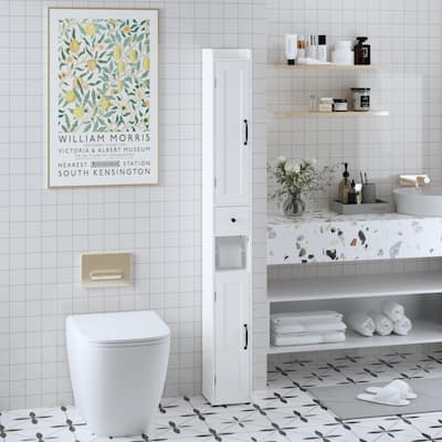 67.51" Tall Slim Storage Cabinet – 2 Doors, Adjustable Shelves, Anti-Tip, White (For Bathroom/Kitchen/Small Spaces)‌