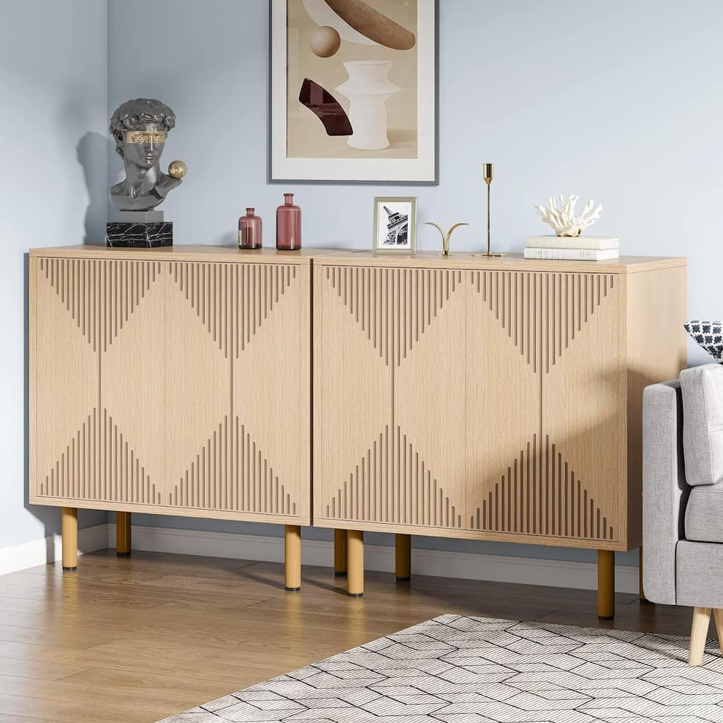 Modern Natural Storage Cabinet Set for Living Room