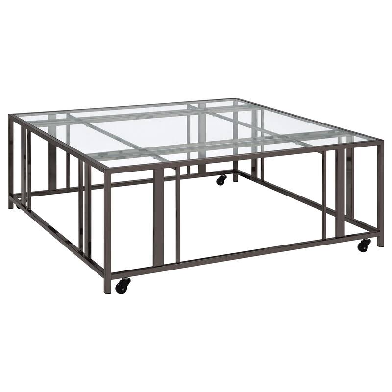 Adri Rectangular Glass Top Metal Frame Coffee Table - Square Coffee Table - Black Nickel