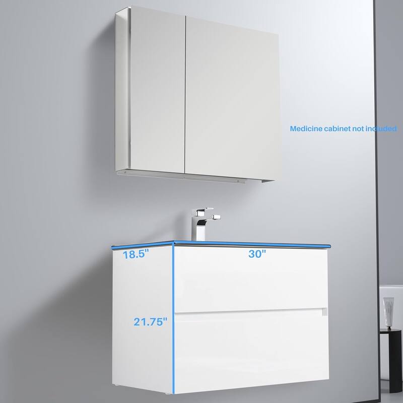 Blossom 30 Inch All Wood Wall Mounted Floating Bathroom Vanity with Sink