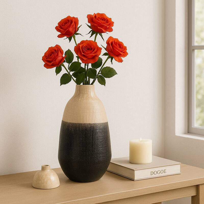 Sagebrook Home Alondra Unique Stoneware Vase with Lid, White, Novelty, Two-tone, Enrich Your Home Decor