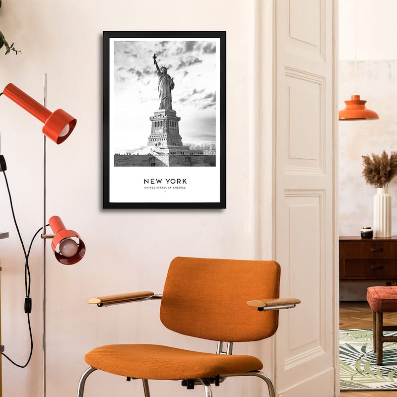 New York Statue Of Liberty Black And White Premium Framed Poster by Naomi Davies