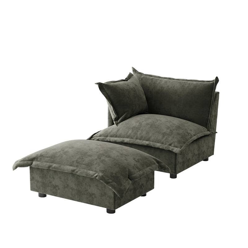 Modern Cloud Chaise Longue Accent Chair with Ottoman set