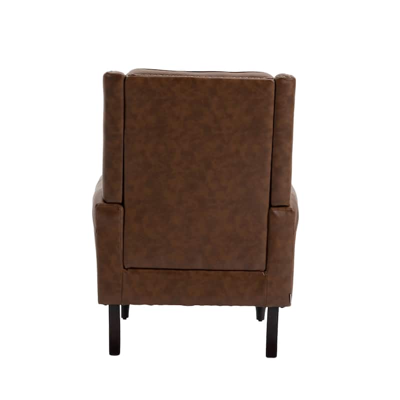 High Back Wood Frame Armchair, Modern Accent Chair Lounge Chair with Wood Legs, Upholstered PU Leather Lounge Chairs