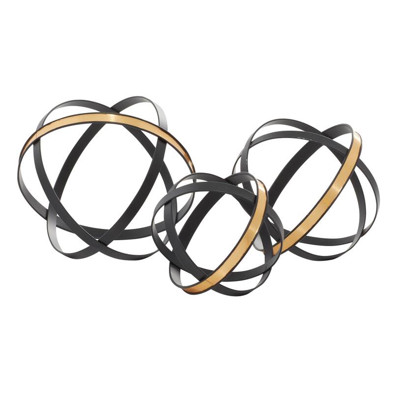 Black Metal Geometric Decorative Sculpture with Gold Accents (Set of 3)
