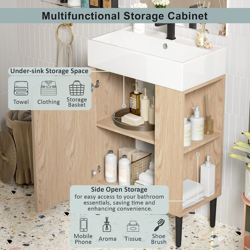 Roomfitters 21.6" Bathroom Vanity with Ceramic Sink, Combo Storage Cabinet with Right Side Organizer