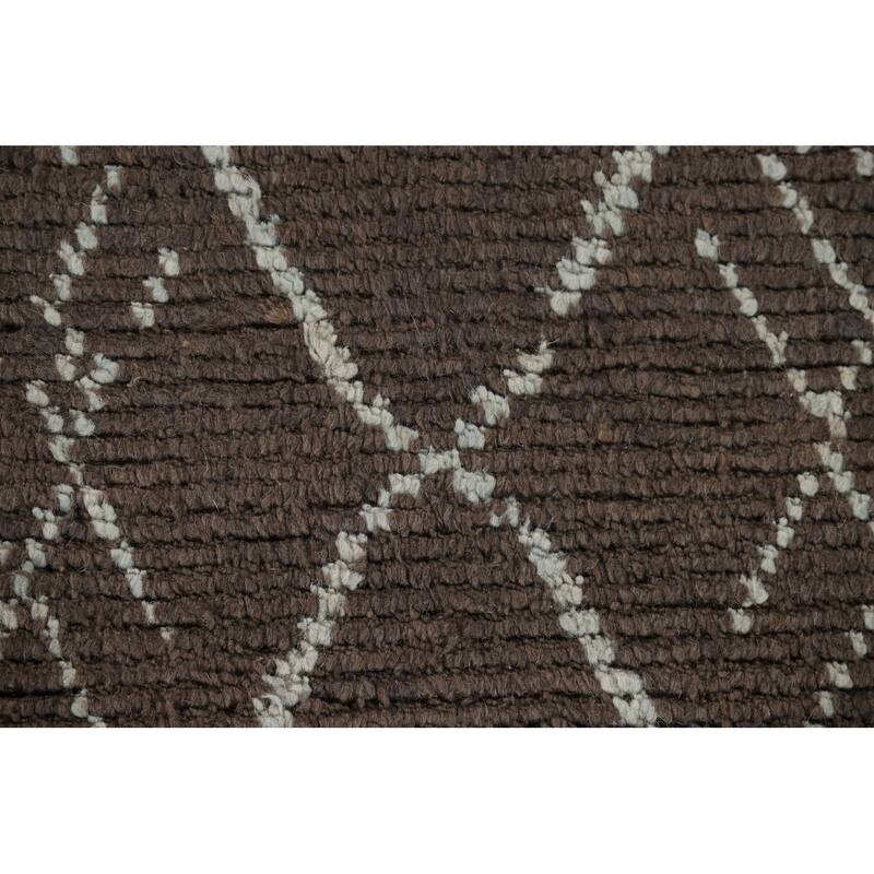 Brown Moroccan Area Rug Handmade Wool Carpet - 8'5" x 12'10"
