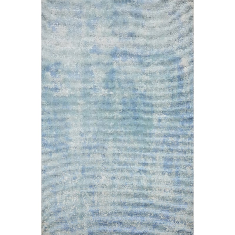 Hand Knotted Oriental Viscose Silk Carpet Modern All-Over Navy Blue & Blues Abstract Area Rug - 7' 5'' X 5' 4''