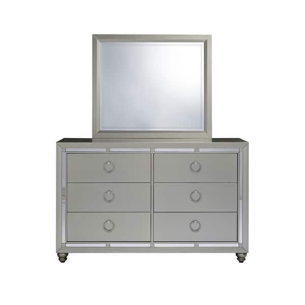 Modern Silver Tone Mirror with Sleek Wood Trim - Black