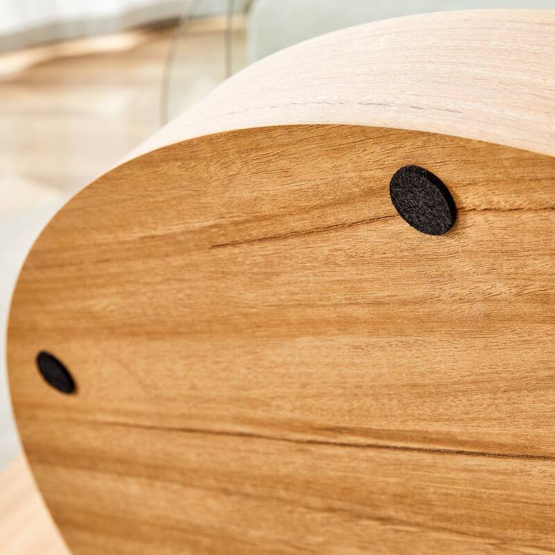 Modern Round Glass Coffee Table w/ Wood Base, 3 Tier Round Coffee Table, Clear Cocktail Table w/ Storage for Home Office