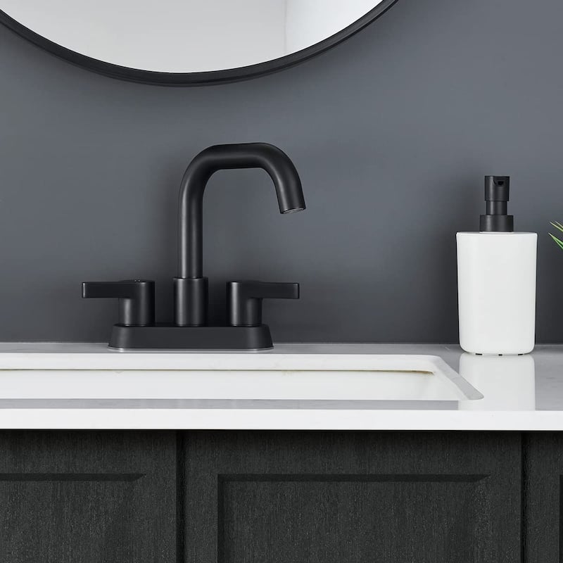 Bathroom Faucet 2 Handle 4 Inch Centerset Bathroom Sink Faucets 3 Hole with Pop Up Drain and Water Supply Lines, Matte Black