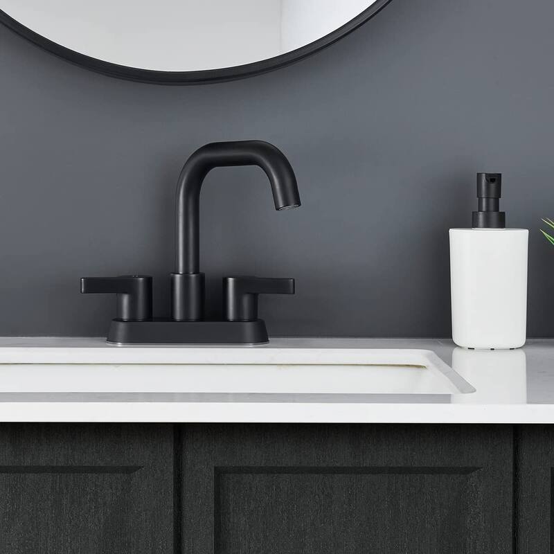 Modern 2 Handle 360° Swivel Bathroom Sink Faucet with Pop Up Drain and Water Supply Line, Anti Fingerprint, Anti Rust - Black