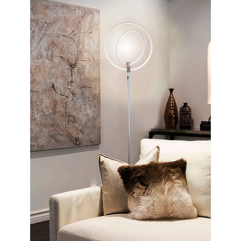 Brightech Eclipse 79 in. Platinum Silver Industrial 2-Light 3-Way Dimming LED Floor Lamp with 2 Height Adjustable Heads