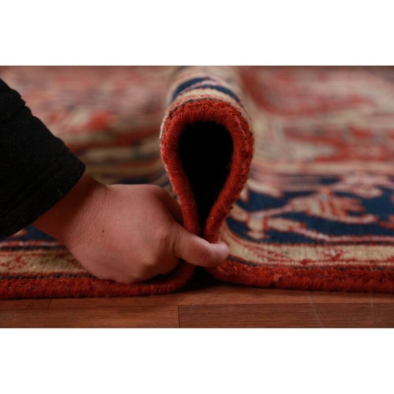 Geometric Red Heriz Serapi Oriental Area Rug Handmade Red Wool Carpet - 8'10" x 12'0"