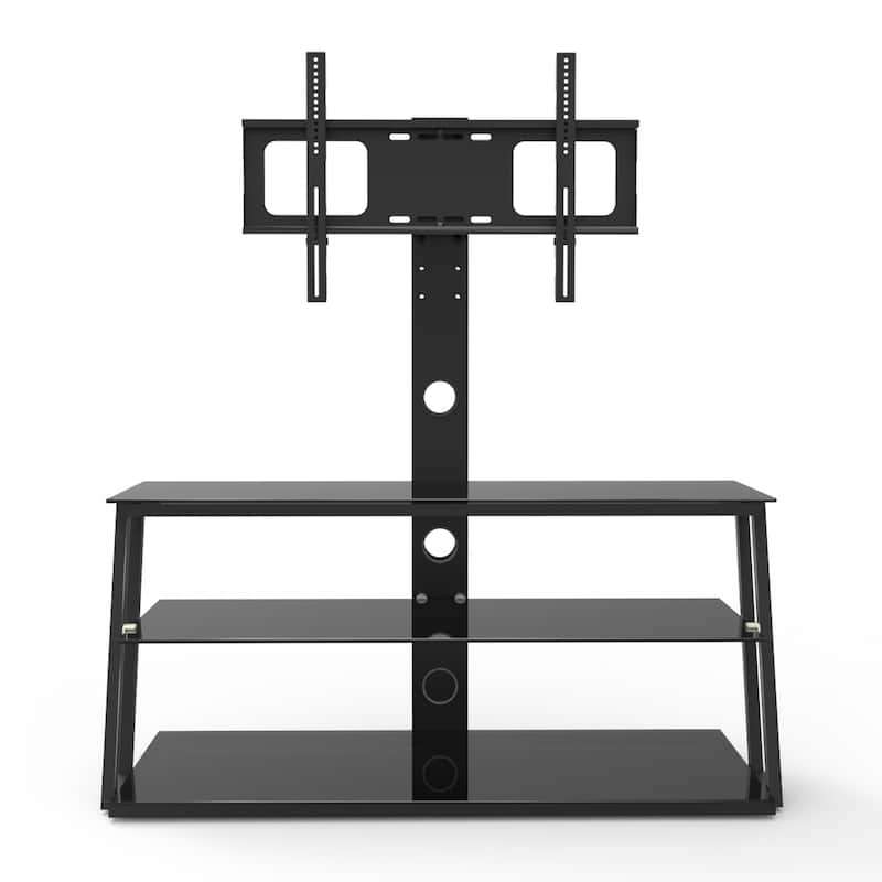 Modern Black Multi-Function Adjustable Tempered Glass TV Stand Entertainment Center