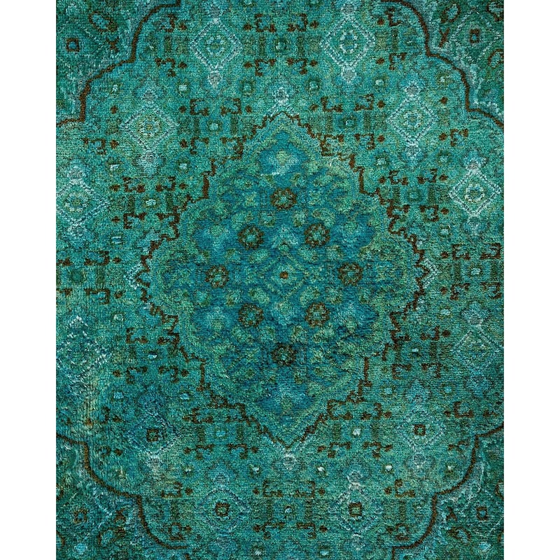 Overton Hand Knotted Wool Vintage Inspired Modern Contemporary Overdyed Green Area Rug - 9' 0" x 12' 2"