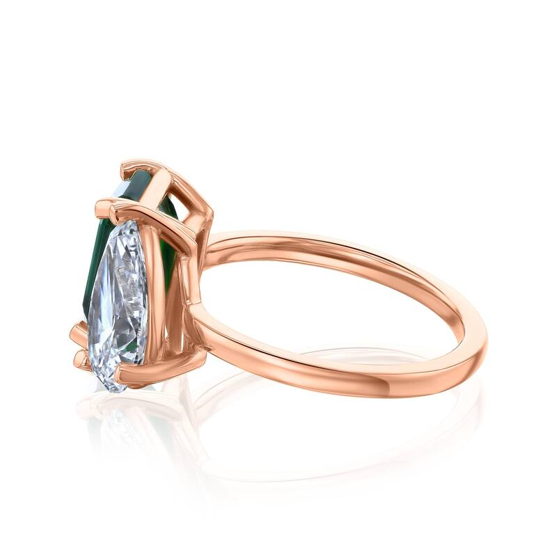 Kobelli Deep Green Emerald & White Lab Grown Diamond Certified 14k Solid Gold 2 Stone Toi et Moi Empress Ring (EF/VS) - 7.5 - Rose