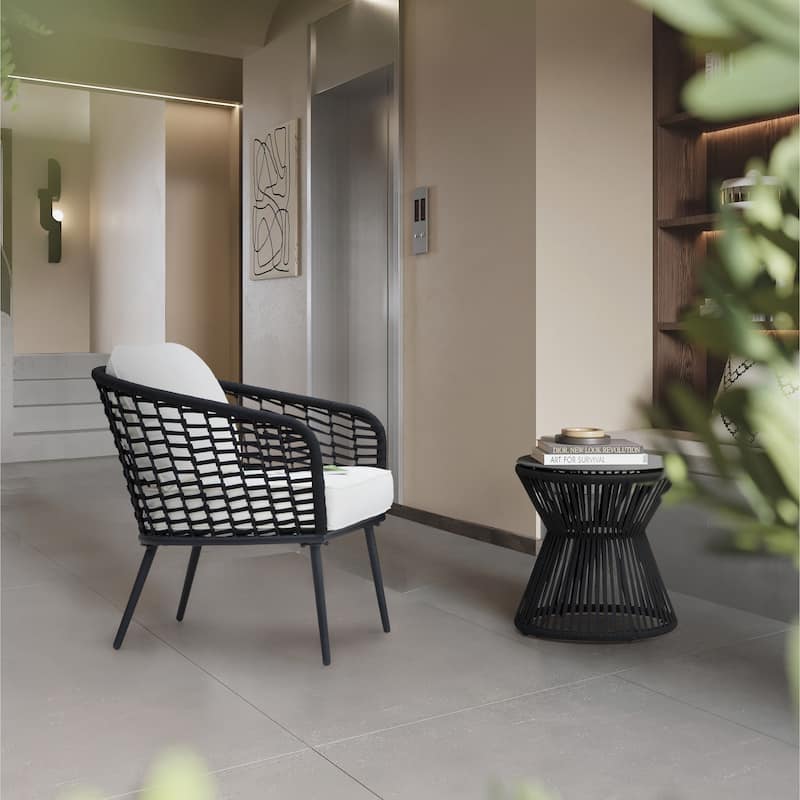 Outdoor 3-Piece Patio Bistro Set, 1 Coffee Table and 2 Chairs, Black