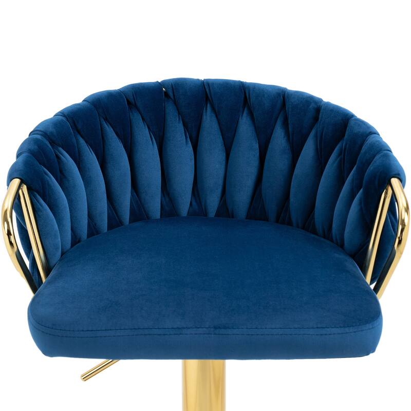 Set of 4 Bar Stool Adjustable Height Swivel Velvet Woven
