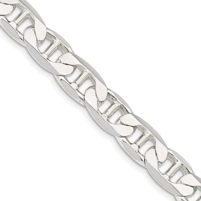 Curata 925 Sterling Silver Solid Polished 9.5mm Nautical Ship Mariner Anchor Chain Anklet 9 Inch Lobster Claw