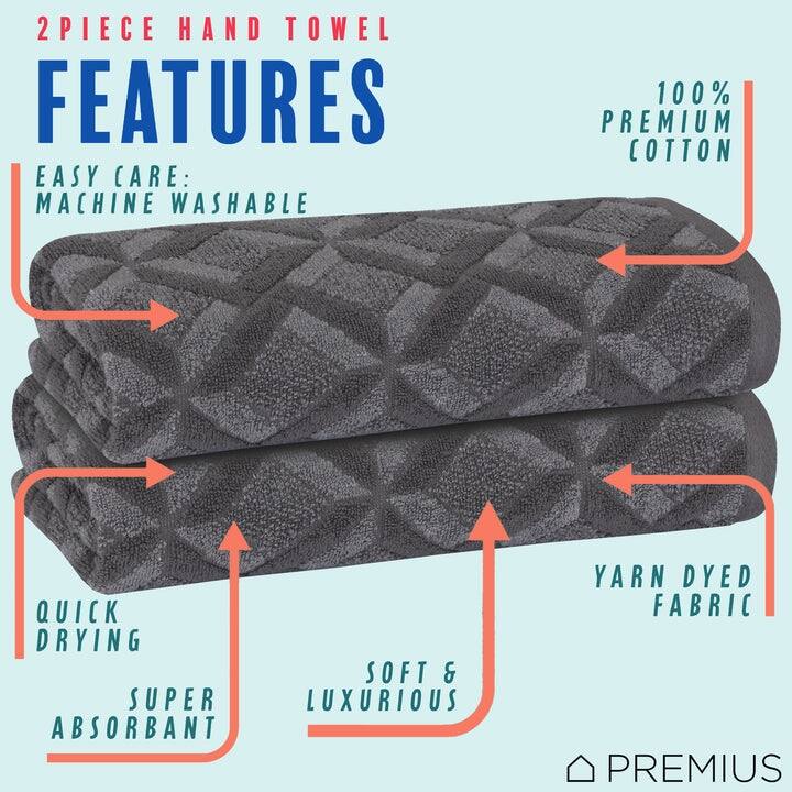 PREMIUS 2-Pack Geo 100% Cotton Yarn Dyed Hand Towel, 16x28 Inches - 16x28 Inches