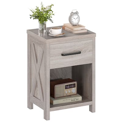 Gymax Nightstand Sofa Side Table Rustic End Table w/ Drawer & Shelf