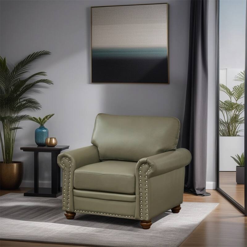 Living Room Sofa Single Seat Chair with Wood Leg Faux Leather - Taupe