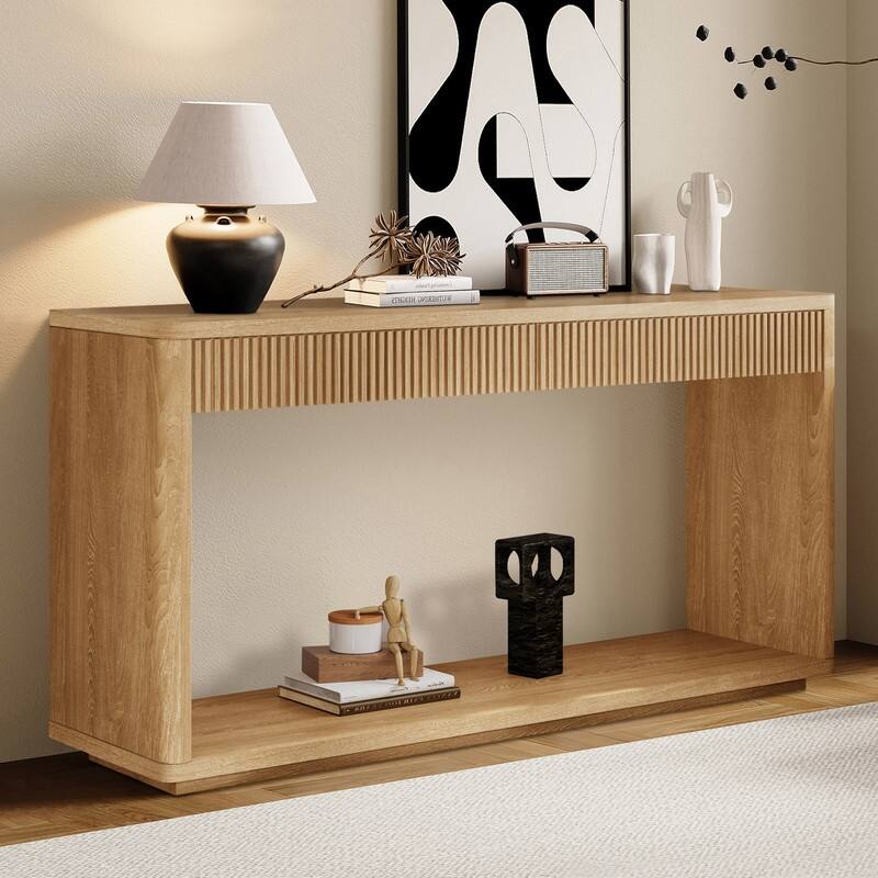 Modern 60-Inch Fluted Console Table with 2 Drawers for Living Room and Hallway Furniture Storage