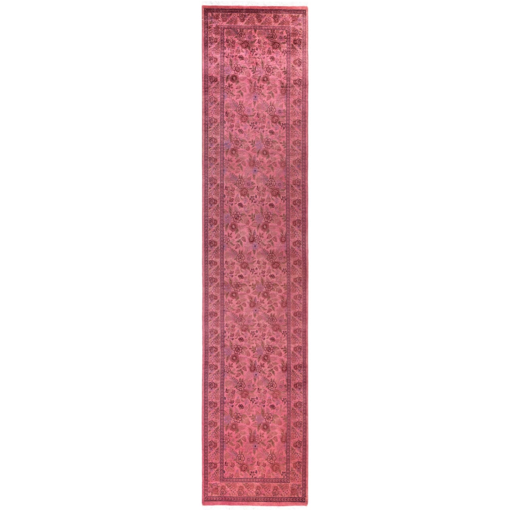Overdyed One-of-a-Kind Hand-Knotted Area Rug - Pink - 2' 6" x 12' 3"