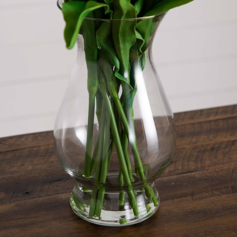 Tulip Artificial Floral Arrangement with Vase - 21" - Yellow and Green