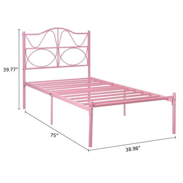 dimension image slide 2 of 3, VECELO Kids Bed Frame, Twin Size Bed Set of 2