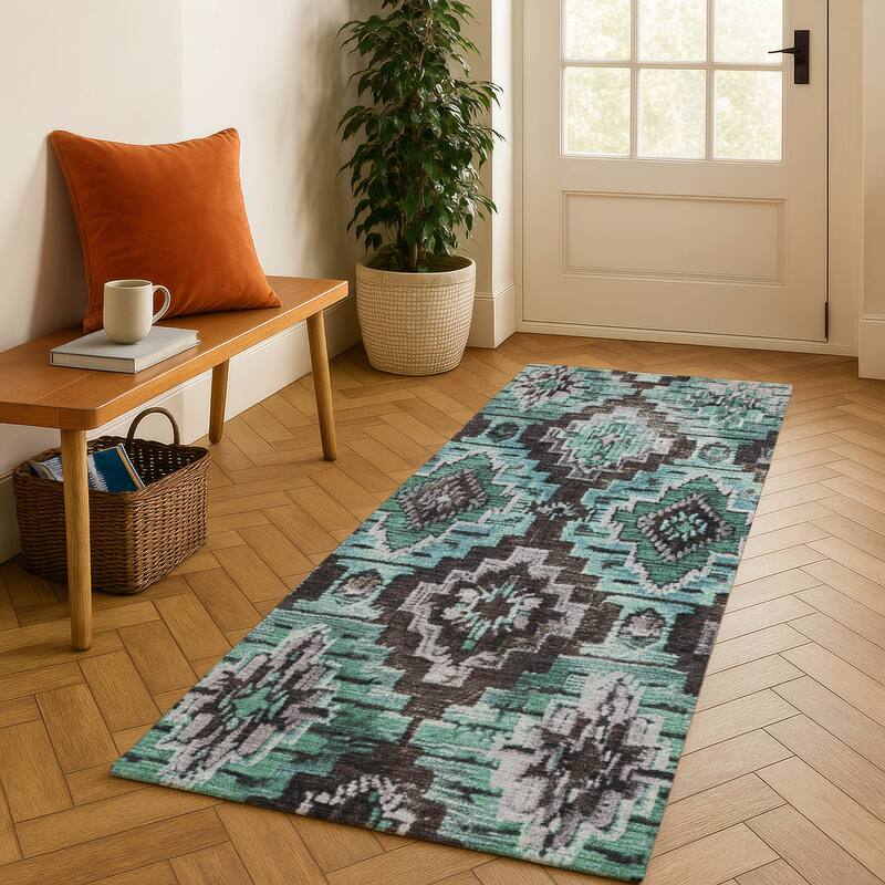 Premium Washable Super Soft Boho Global Mayfield Rug - Teal - 2'3" x 7'6"