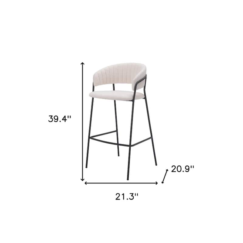 Set of Two 30" Cream and Black Shearling and Steel Low Back Bar Height Bar Chairs