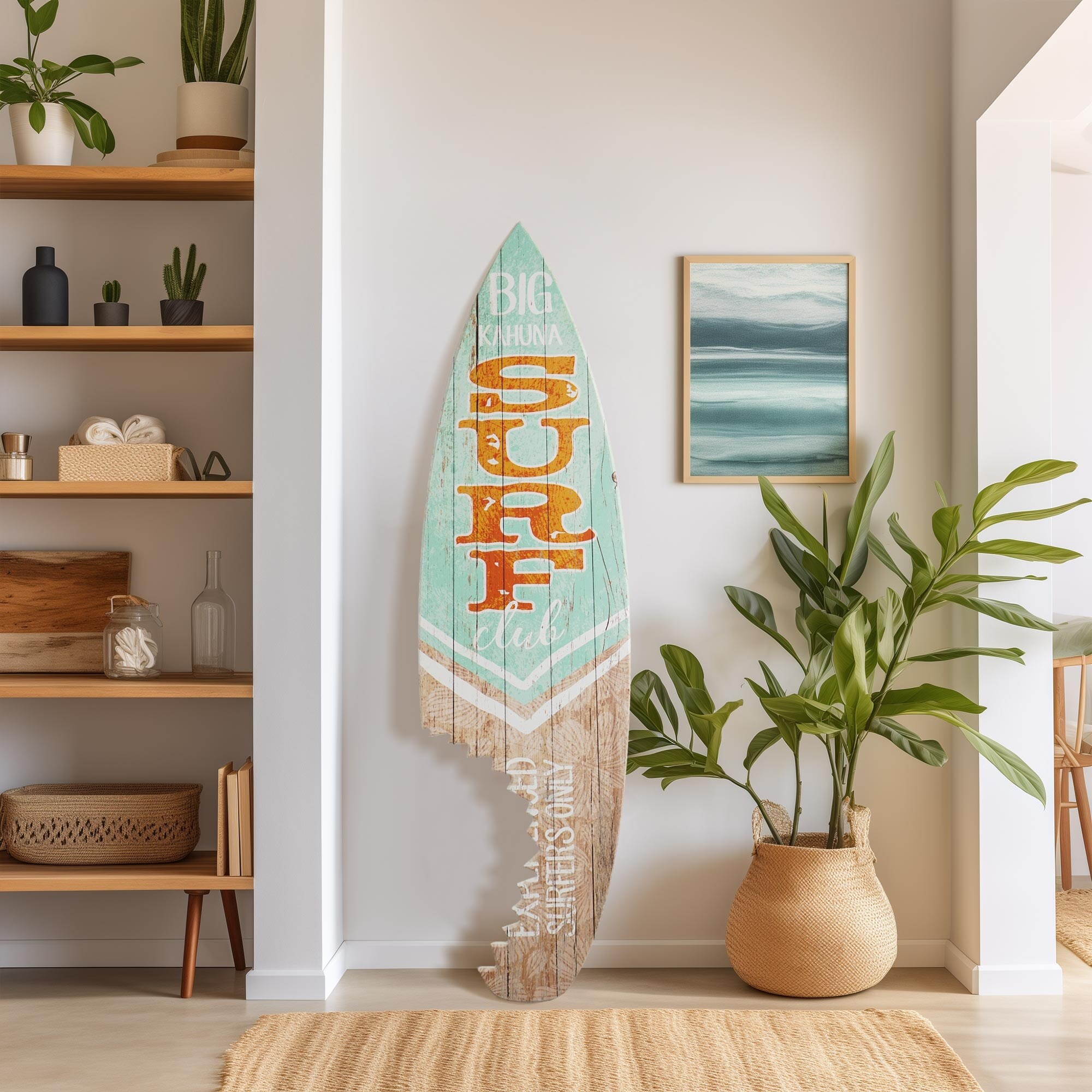 Big Kahuna Surf Club Shark Bite Wood Surfboard Plaque Wall Big Kahuna Surf Club Shark Bite Wood Surfboard Plaque Wall