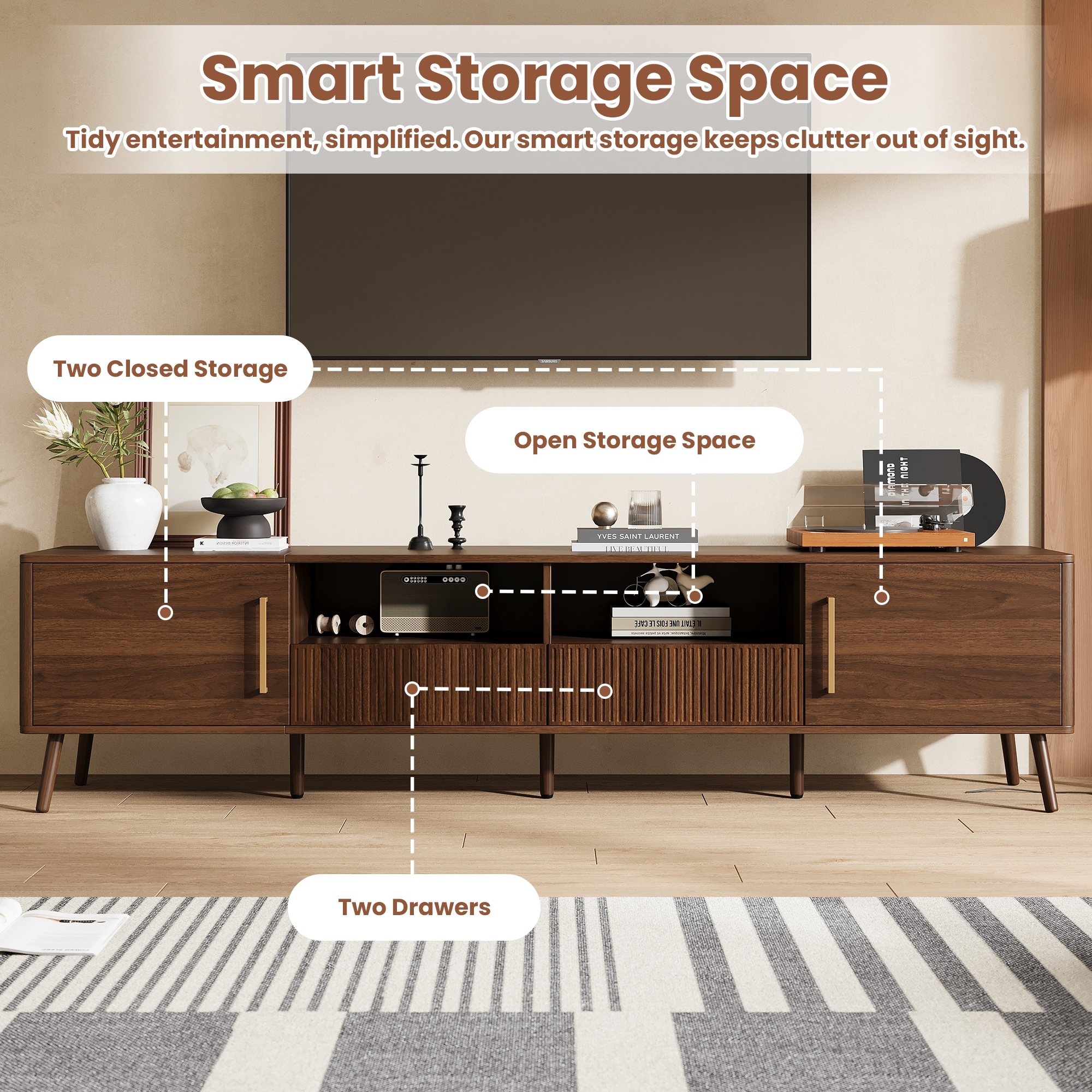 78" TV Stand Entertainment Center for 65/75" TVs, TV Cabinet Media Console Table with Cable Management, Walnut