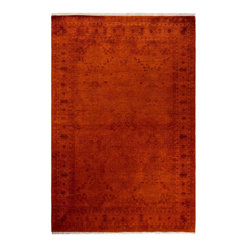 Overton Hand Knotted Wool Vintage Inspired Modern Contemporary Overdyed Orange Area Rug - 6' 2" x 9' 3"