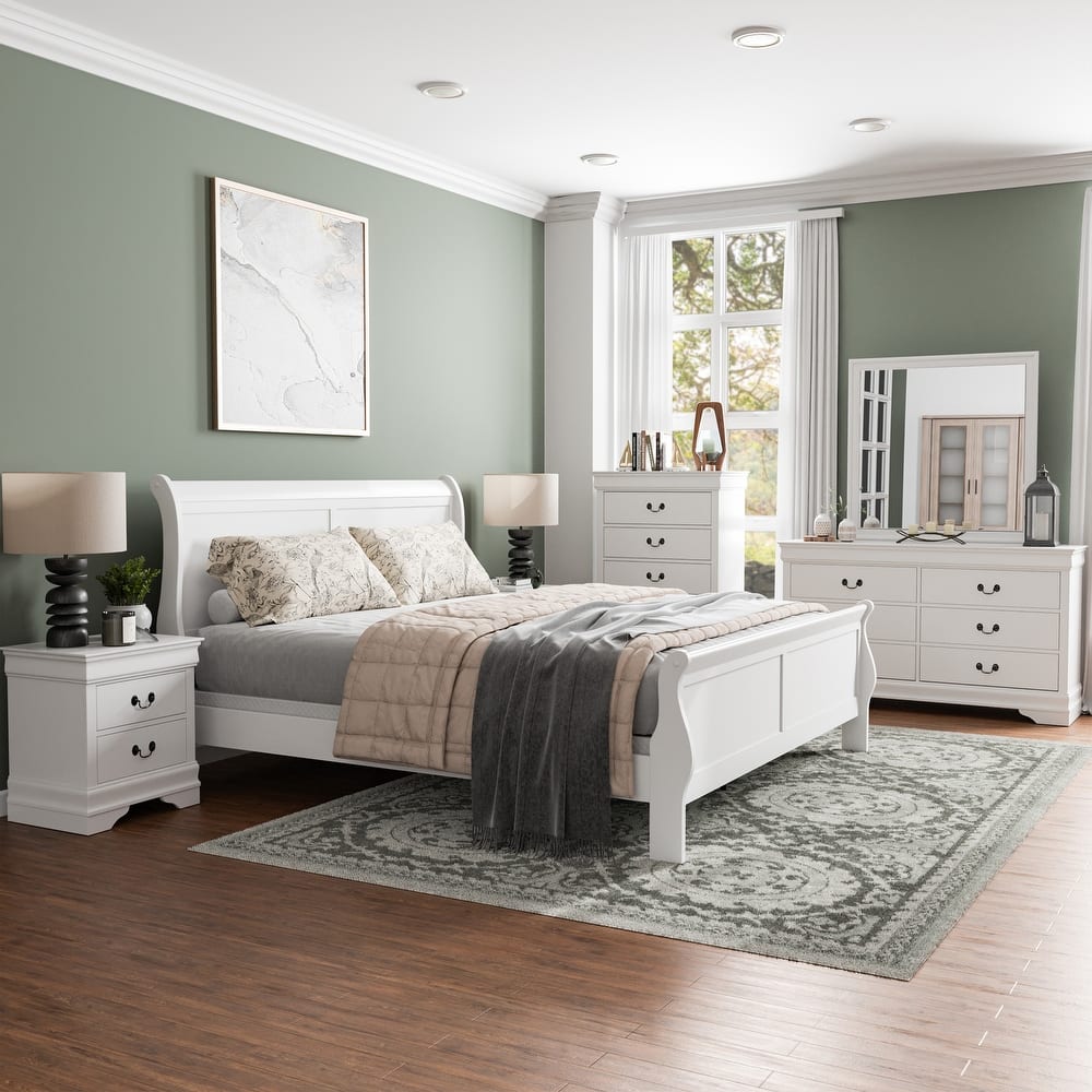 Furniture of America Devi Traditional Solid Wood 6-Piece Sleigh Bedroom Set