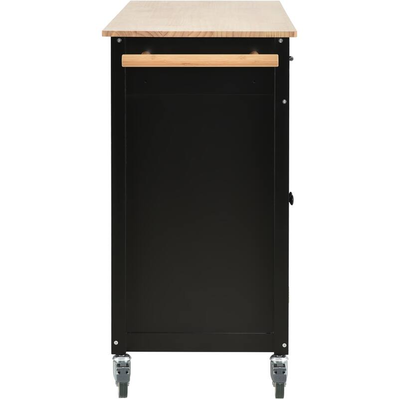 Kitchen Island Cart with Solid Wood Top, 4 Door Cabinet, 2 Drawers, Spice & Towel Rack, Locking Wheels, 54.3" - White