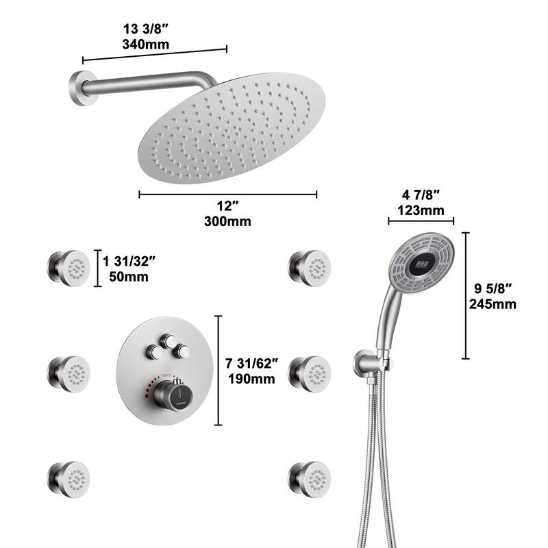 CASAINC Thermostatic Shower Faucet Shower System with 6 Body Jet