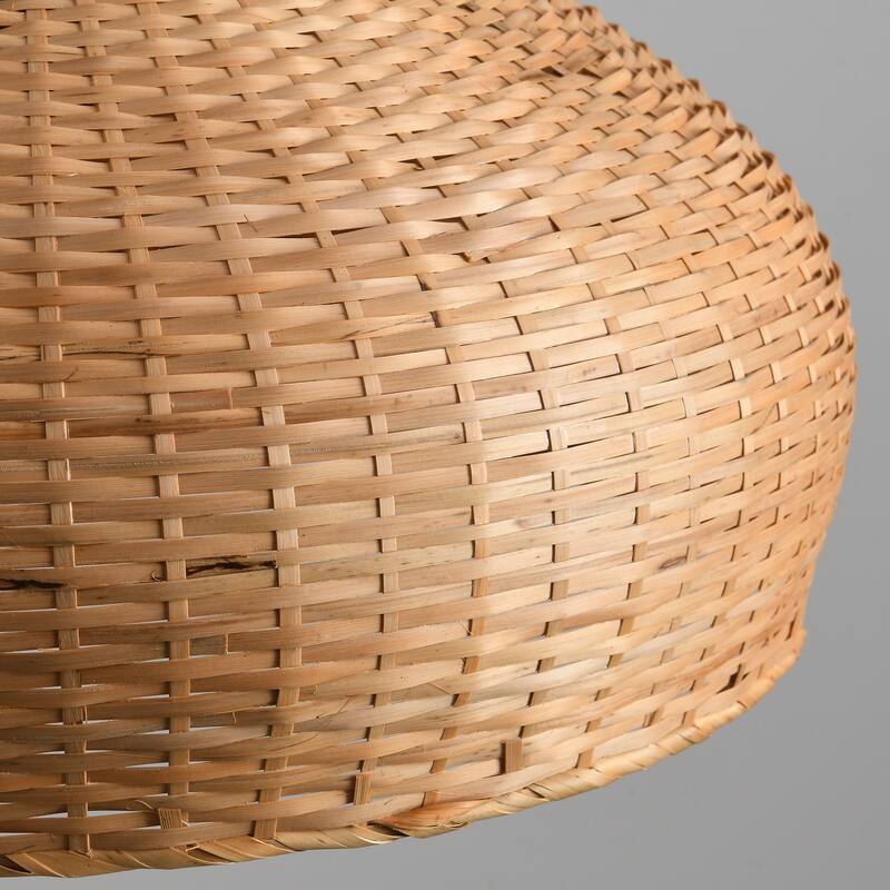 1-Light Retro Brown Handmade Bamboo Woven Dome Hanging Pendant Light - 17.7" W x 59" H