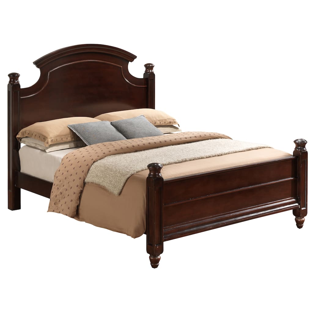 Traditional Queen Bed with Wood Veneer Finish and Carved Posts