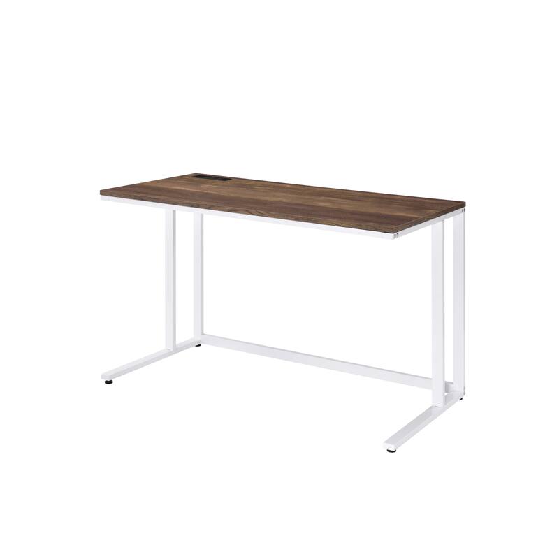 Versatile Walnut & White Writing Desk with USB Port for Efficient Work