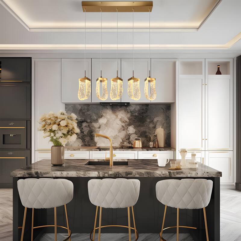 Modern Gold LED 5-Light Island Chandelier Kitchen Island Pendant Light