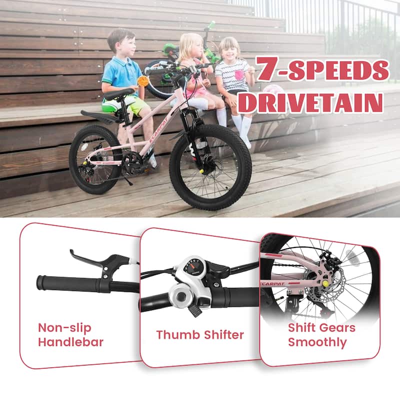 20 Inch Kids Mountain Bike with Front Suspension, 7-Speed, Steel Frame, Boys & Girls Ages 6-12
