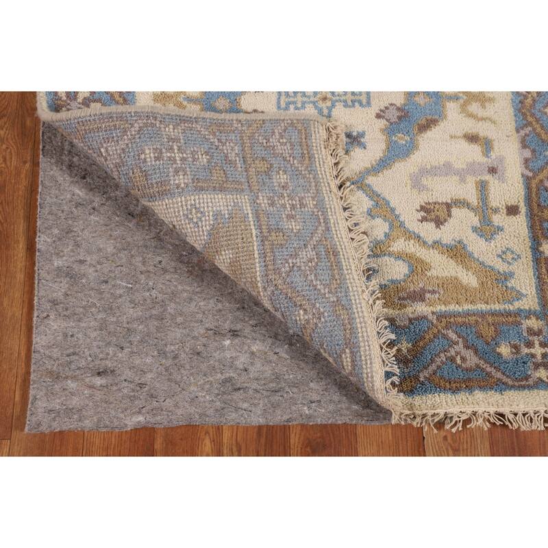 Ivory & Blue Oushak Indian Runner Rug Handmade Wool Carpet - 2'7"x 7'8"